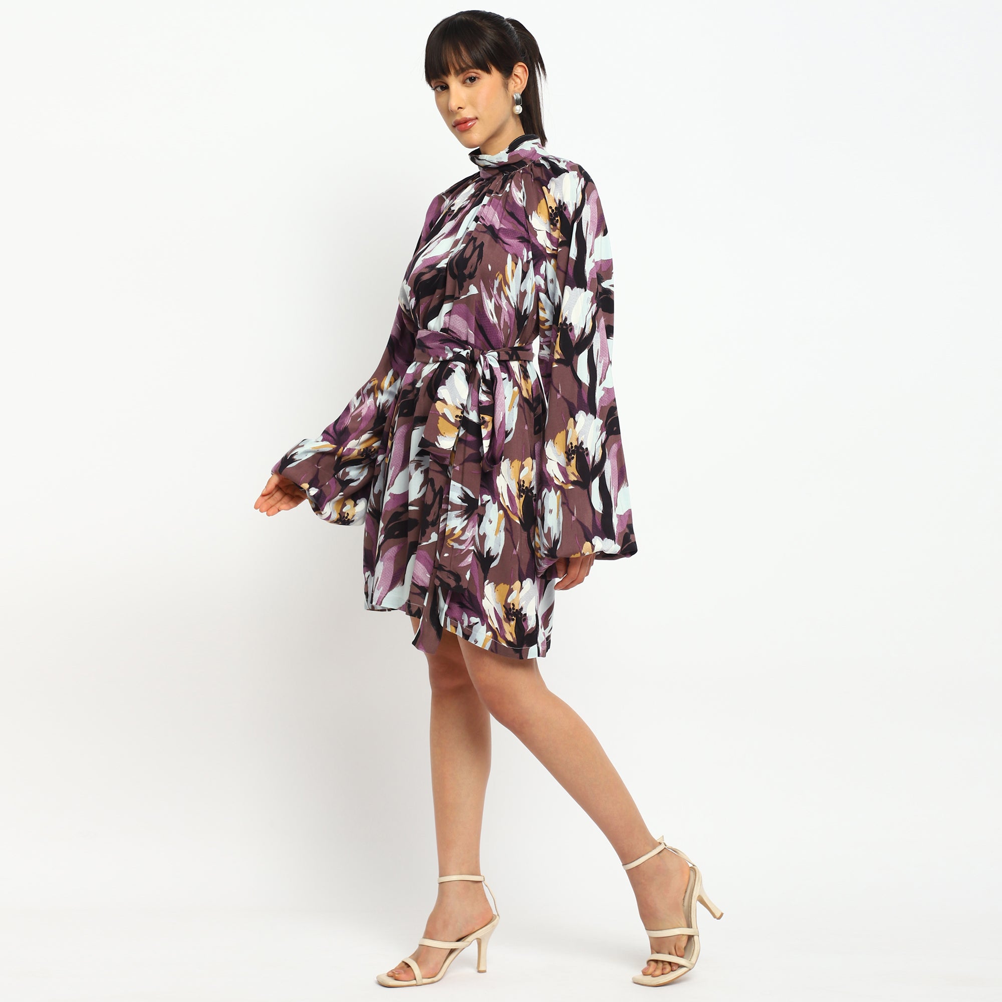 Floral Abstract High-Neck Dress